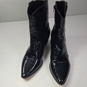 Coconuts Matisse BAMBI Black Croc Embossed Pointed Toe Heeled Booties Women 9M